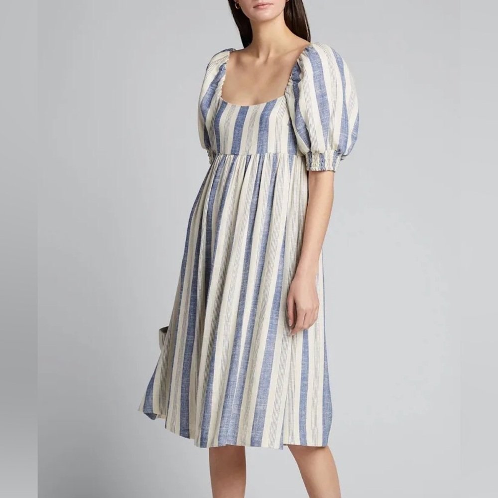 Alice + Olivia Blue and Cream Striped Midi Dress